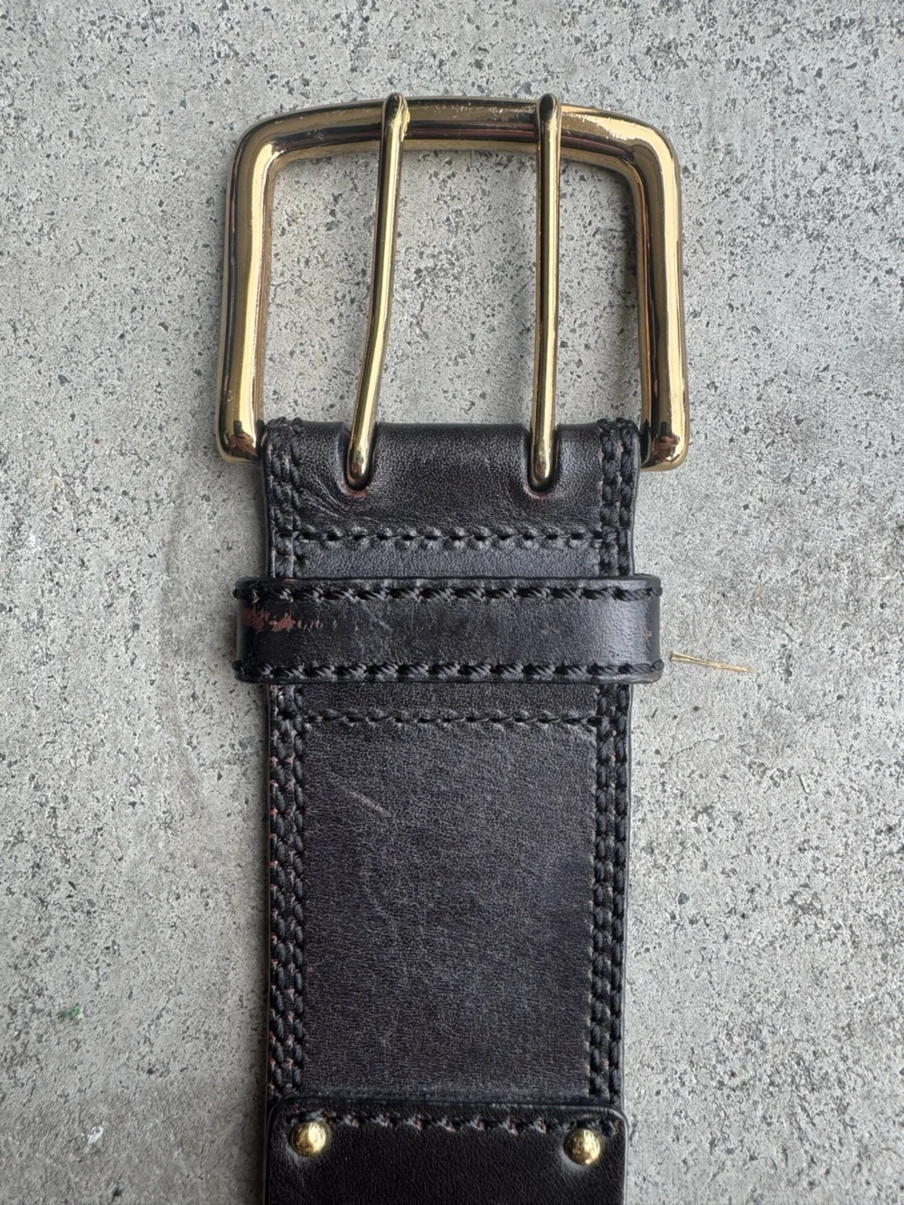 Linea Pelle Wide Dark Brown Leather Belt with Gold-Tone Hardware L 30-34” Y2K